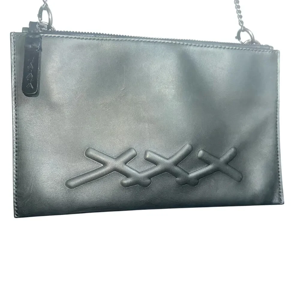 Ermenegildo Zegna XXX Leather Flat Zip Pouch Gray Crossbody Bag shoulder